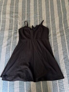 Old Navy Linen Blend Black Spaghetti Strap Tie-Front Dress